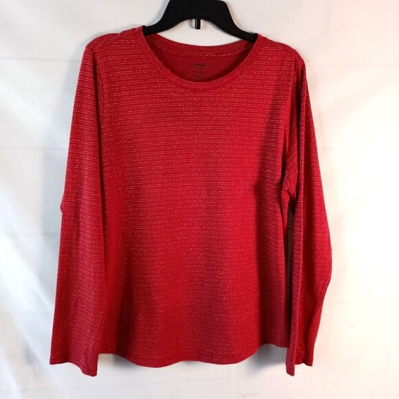 Sonoma Goods For Life Red Metallic Stripe V-Neck Long Sleeve Tee XL - Picture 3 of 5